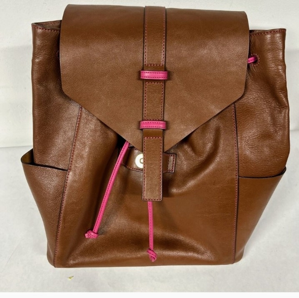 VERA BRADLEY Big Sky Leather Backpack Brown W Pink  Os Vera Bradley